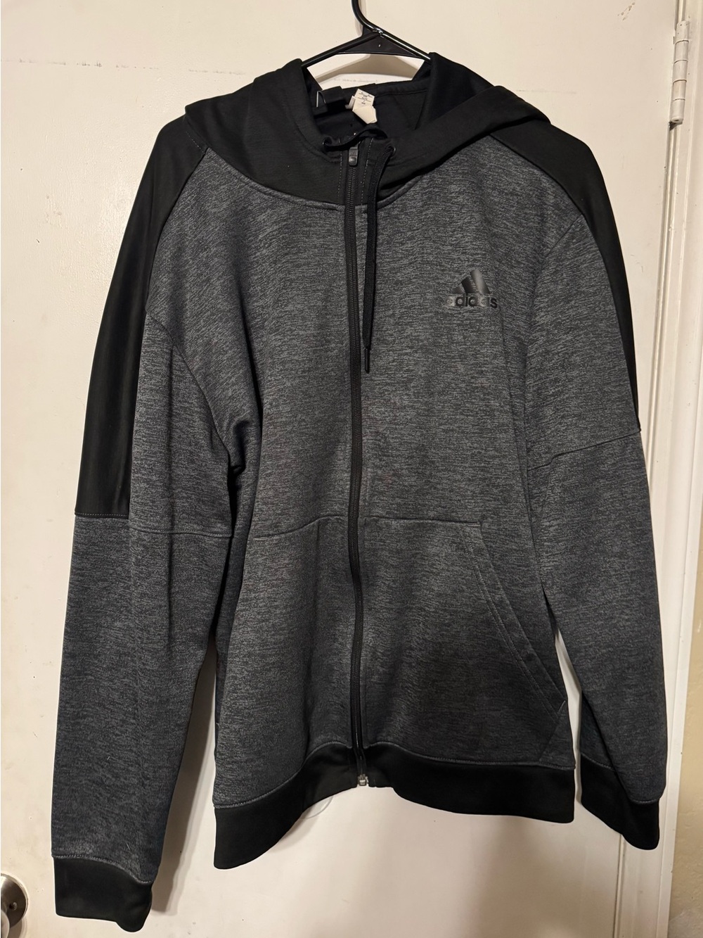 adidas Men’s Charcoal and Black Full-Zip Hooded Sweatshirt